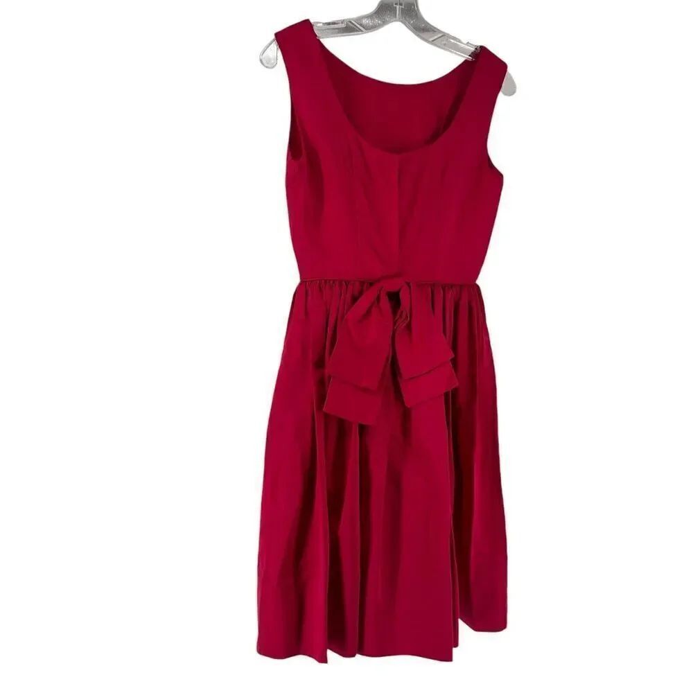 1960s Party Dress Berry Red Bow Back Sleeveless Flare Skirt Monterey Modes XS